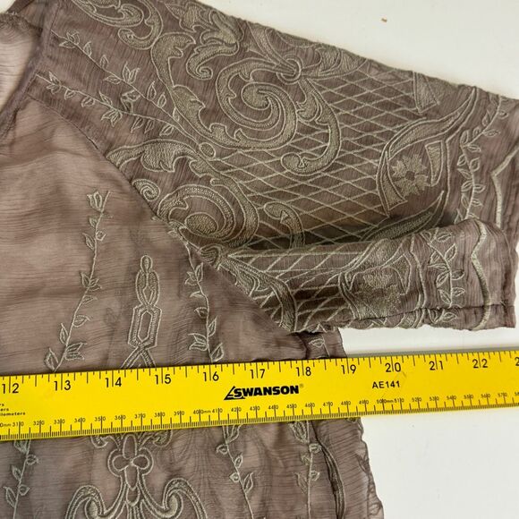 Sigrid Olsen Signature Beige Embroidered Sheer Top S - Picture 6 of 8